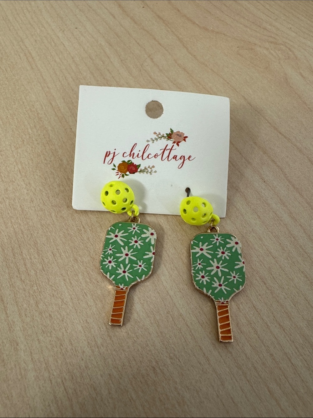 Green Floral Pickleball Paddle Earrings